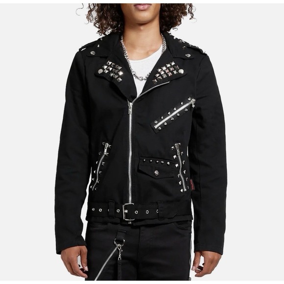TRIPP STUDED SPIKE GOTH PUNK BIKER BAND JUDAS JACKET M MOTO GOTHIC COAT UNISEX